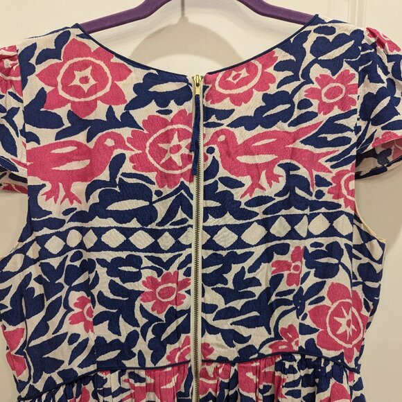 Anthropologie Maeve Peralta pink and blue bird patterned midi Dress Sz 12p - Picture 4 of 6